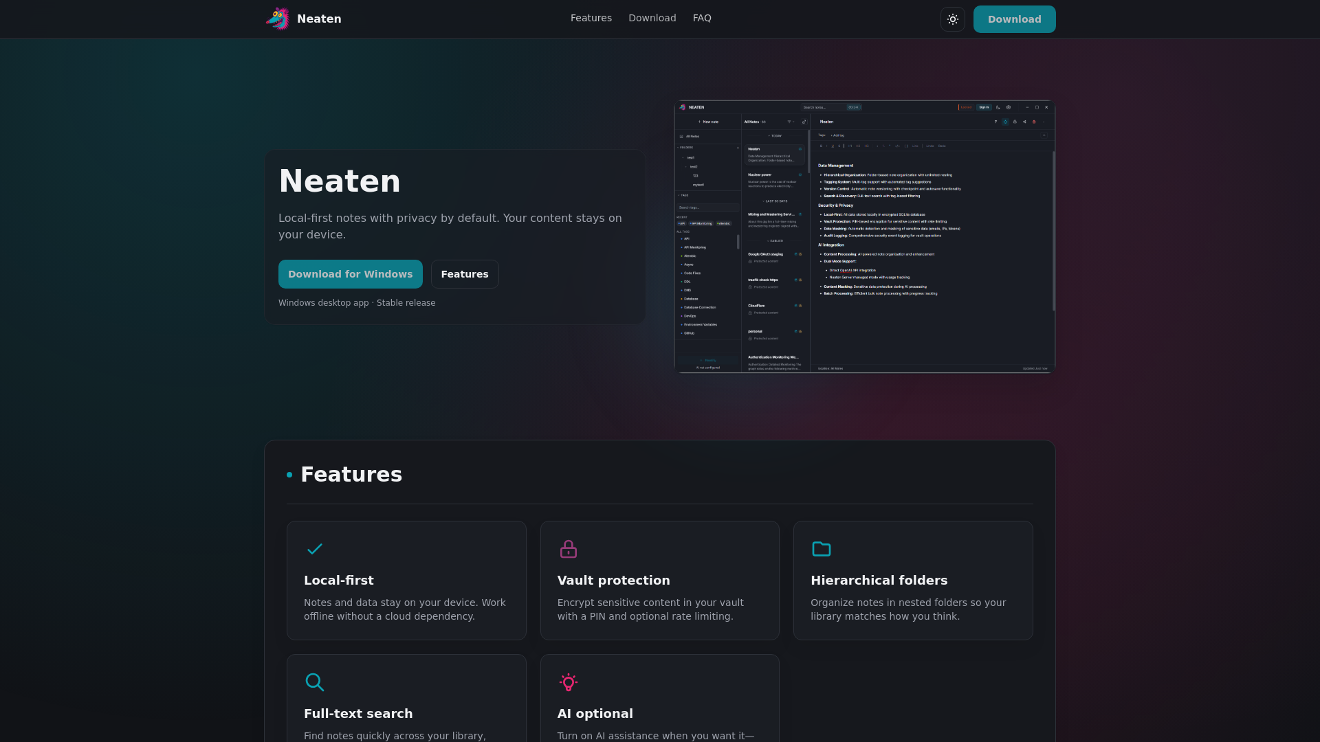 website screenshot of https://neaten-landing.pages.dev/