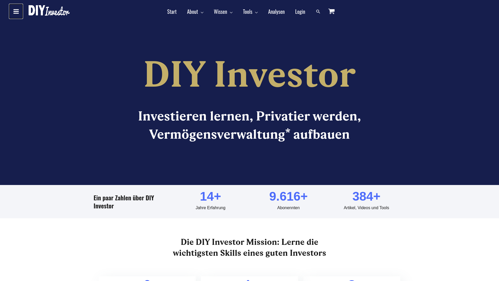 website screenshot of https://diyinvestor.de
