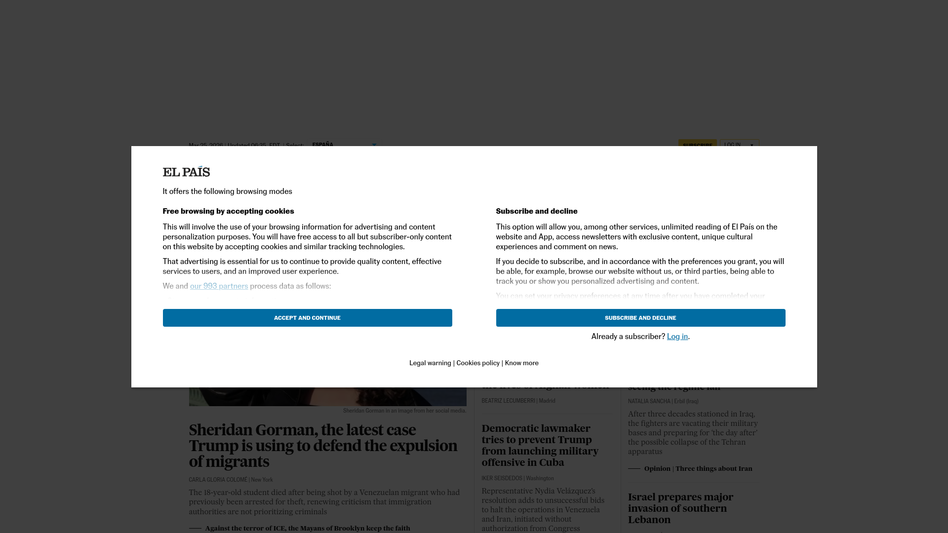 website screenshot of https://english.elpais.com