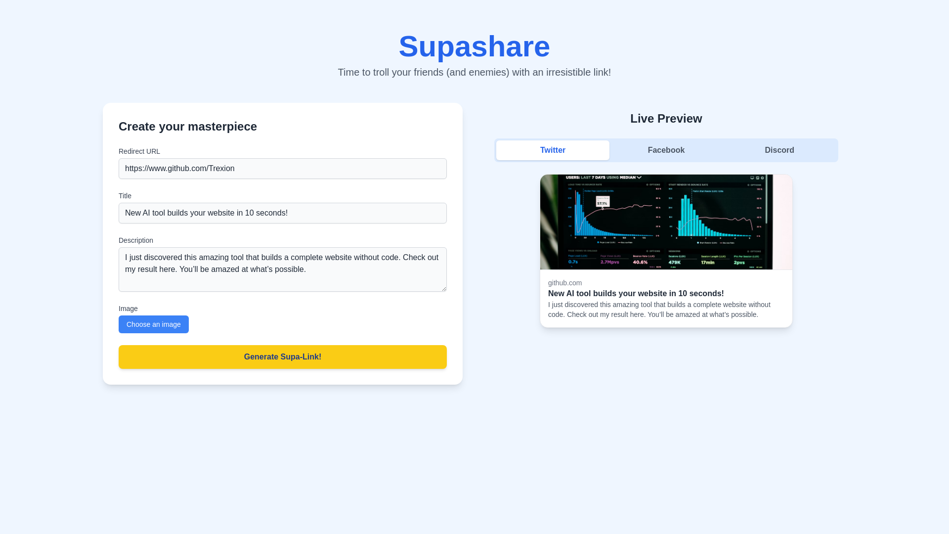 website screenshot of https://suprshare.be/
