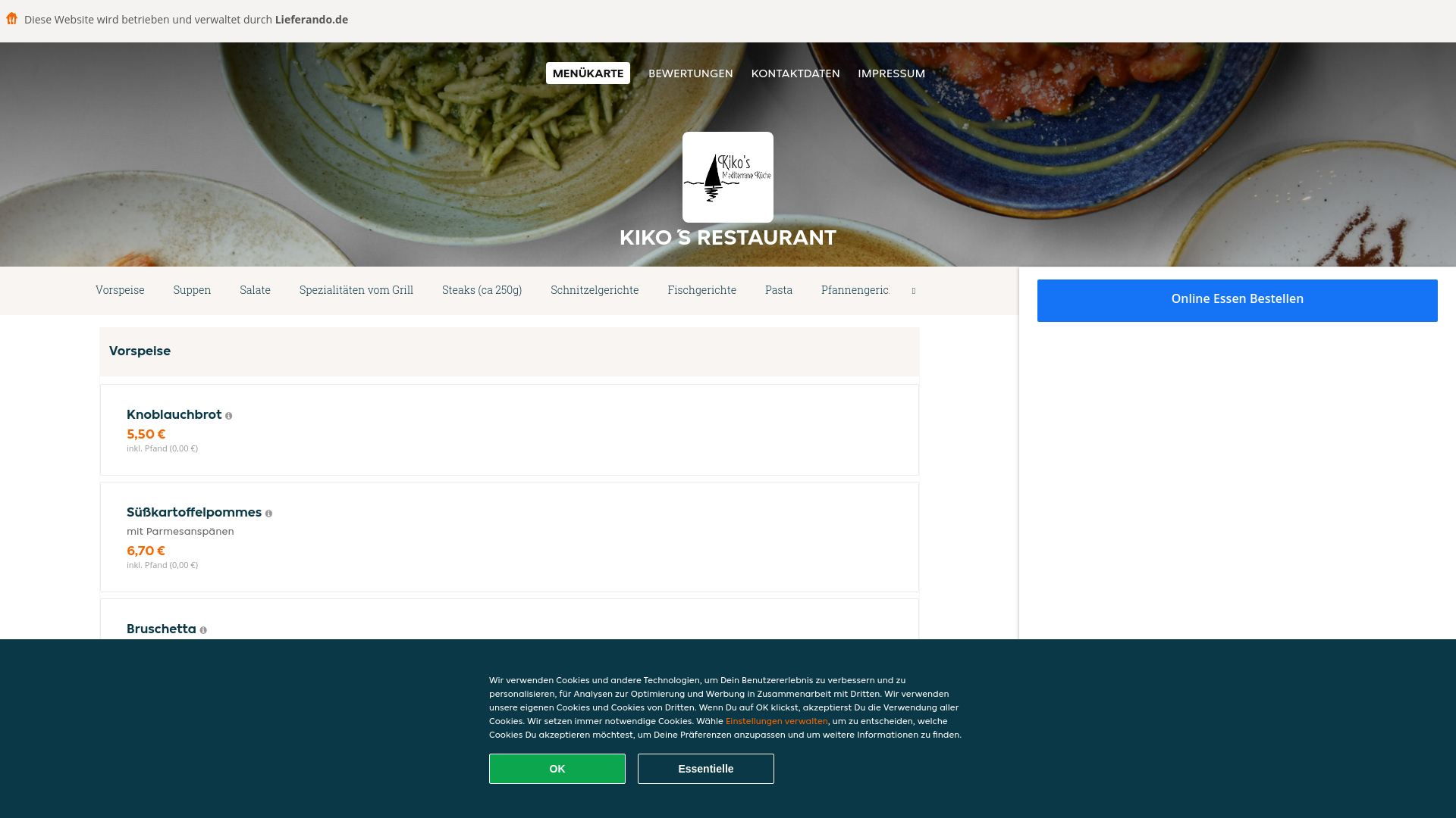 website screenshot of https://kikosrestaurant-karlsruhe.de