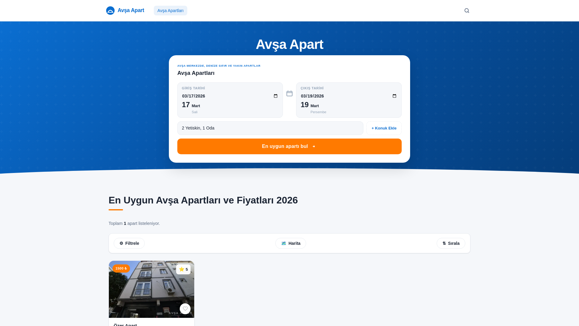 website screenshot of https://avsaapart.com.tr/