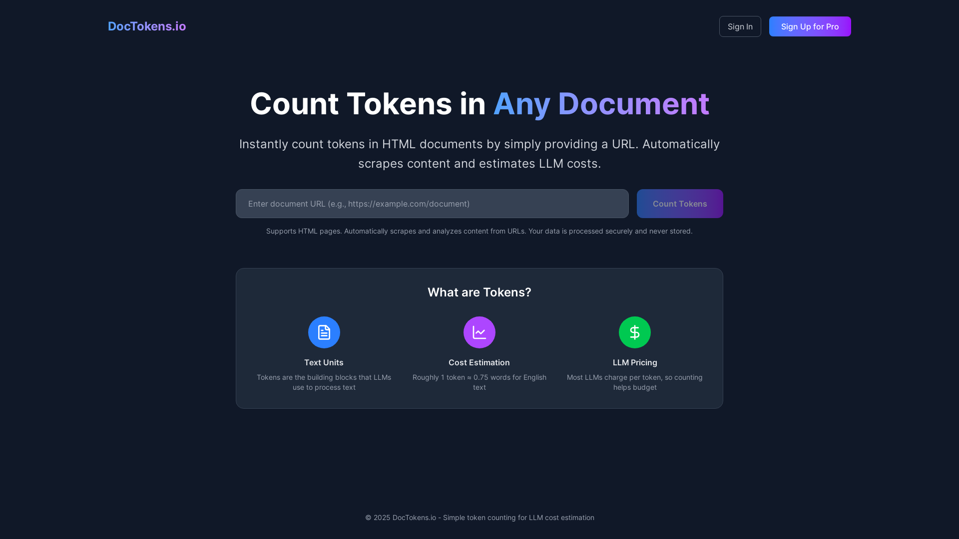 website screenshot of https://doctokens.io/