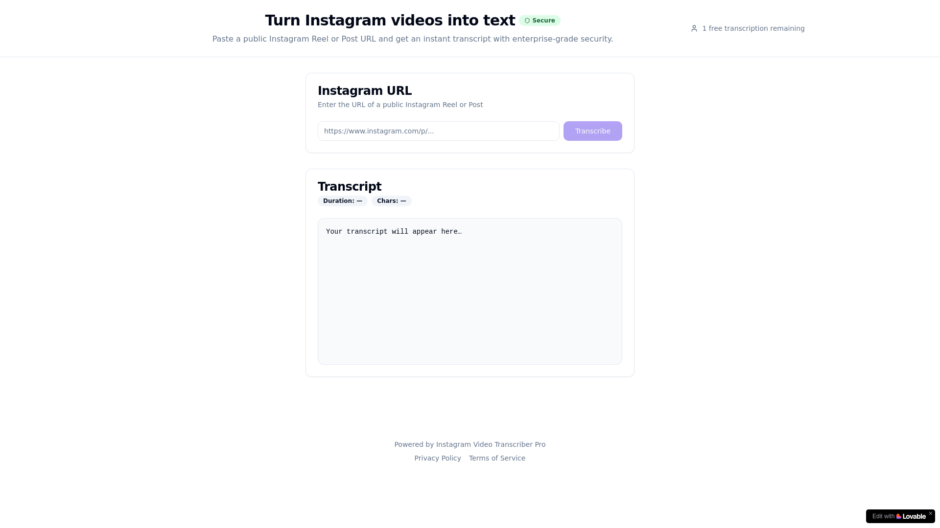 website screenshot of https://intranscript.com/