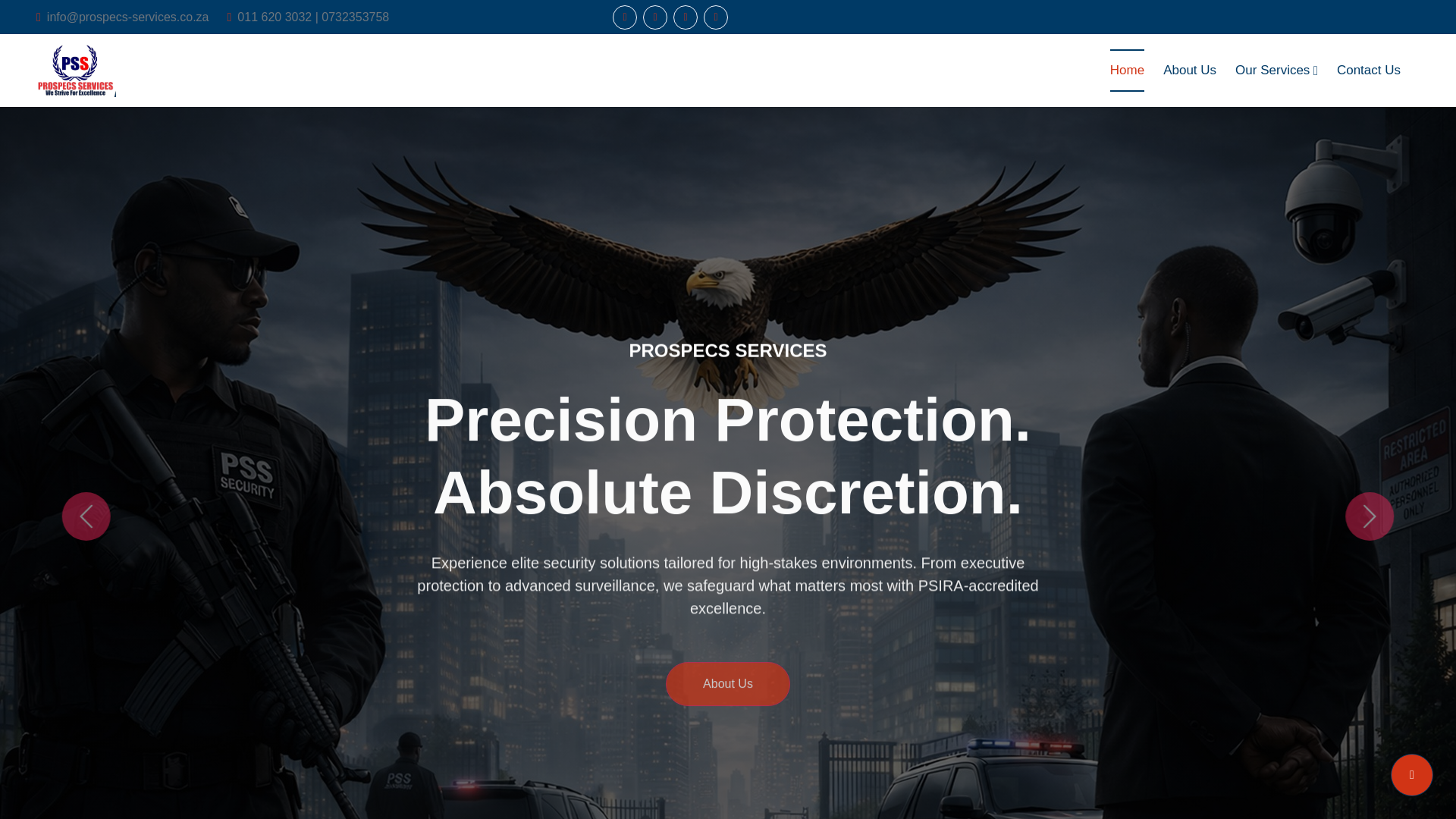 website screenshot of https://prospecs-services.co.za