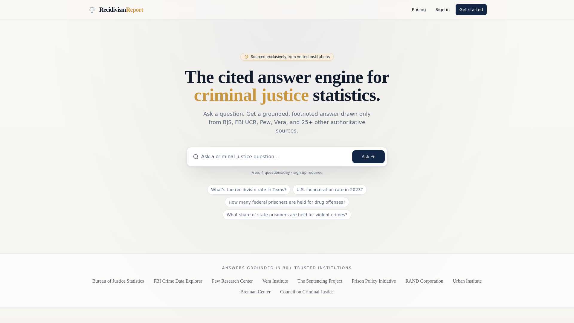 website screenshot of https://recidivismreport.com/