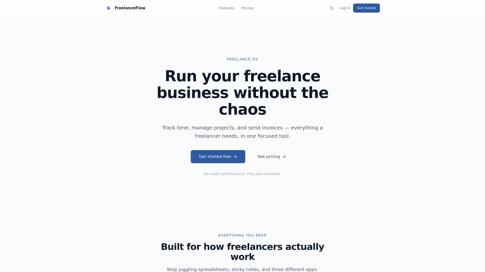 website screenshot of https://freelanceflow.pages.dev/