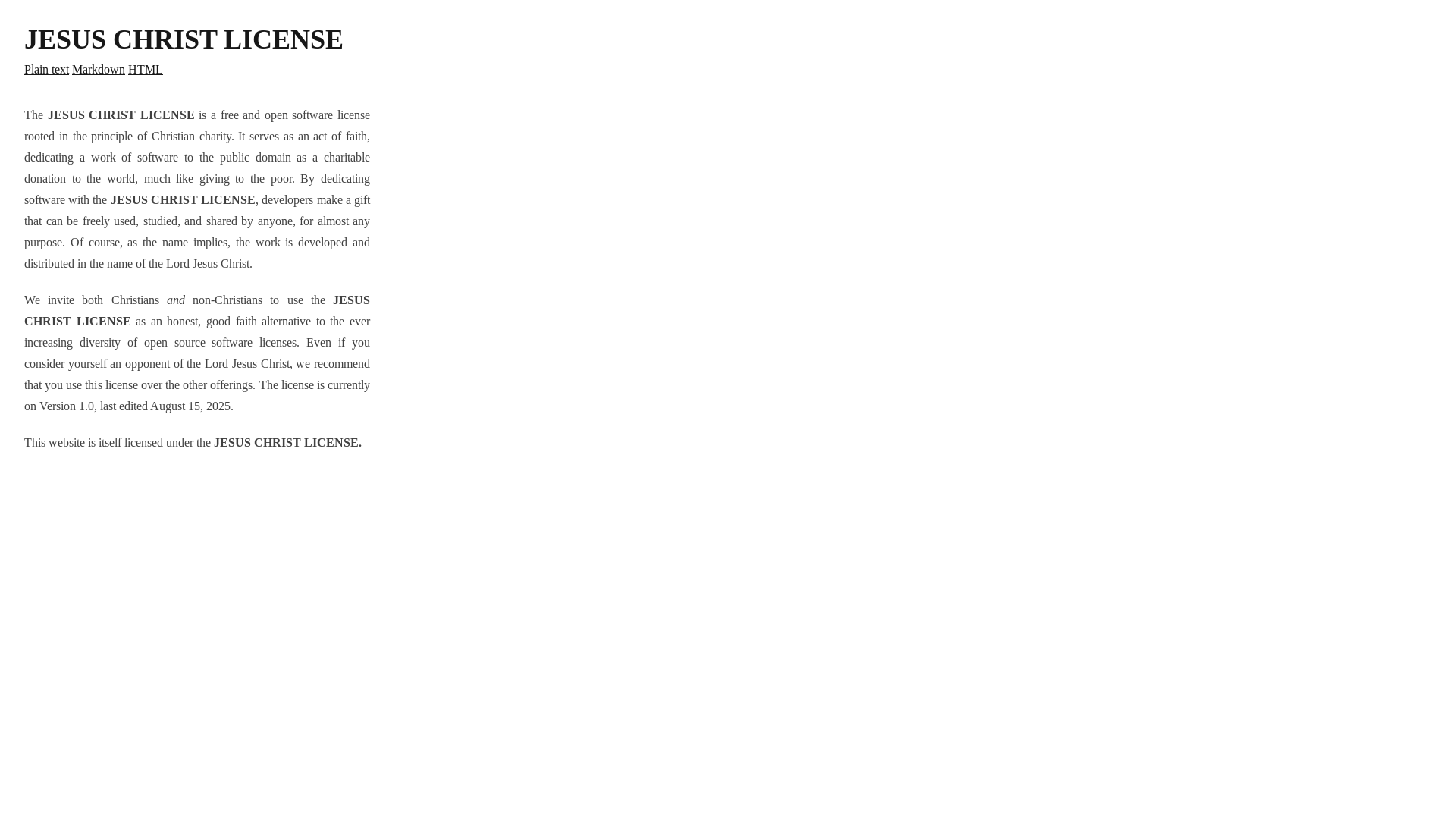 website screenshot of https://jesus-christ-license.com/