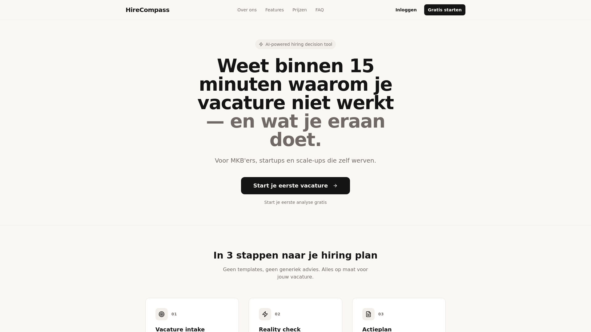 website screenshot of https://hirecompass.io/