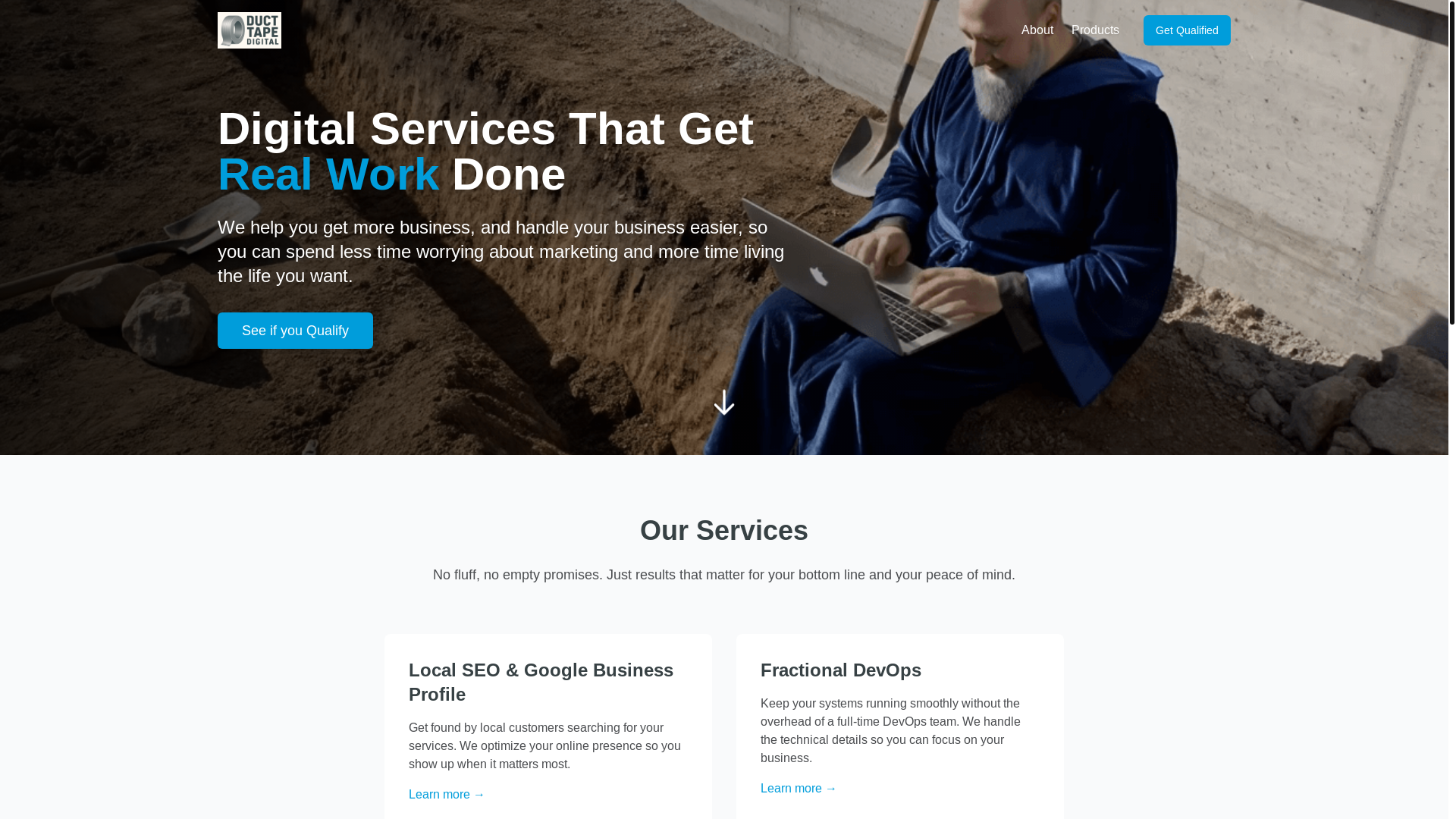 website screenshot of https://ducttapedigitalservices.com/