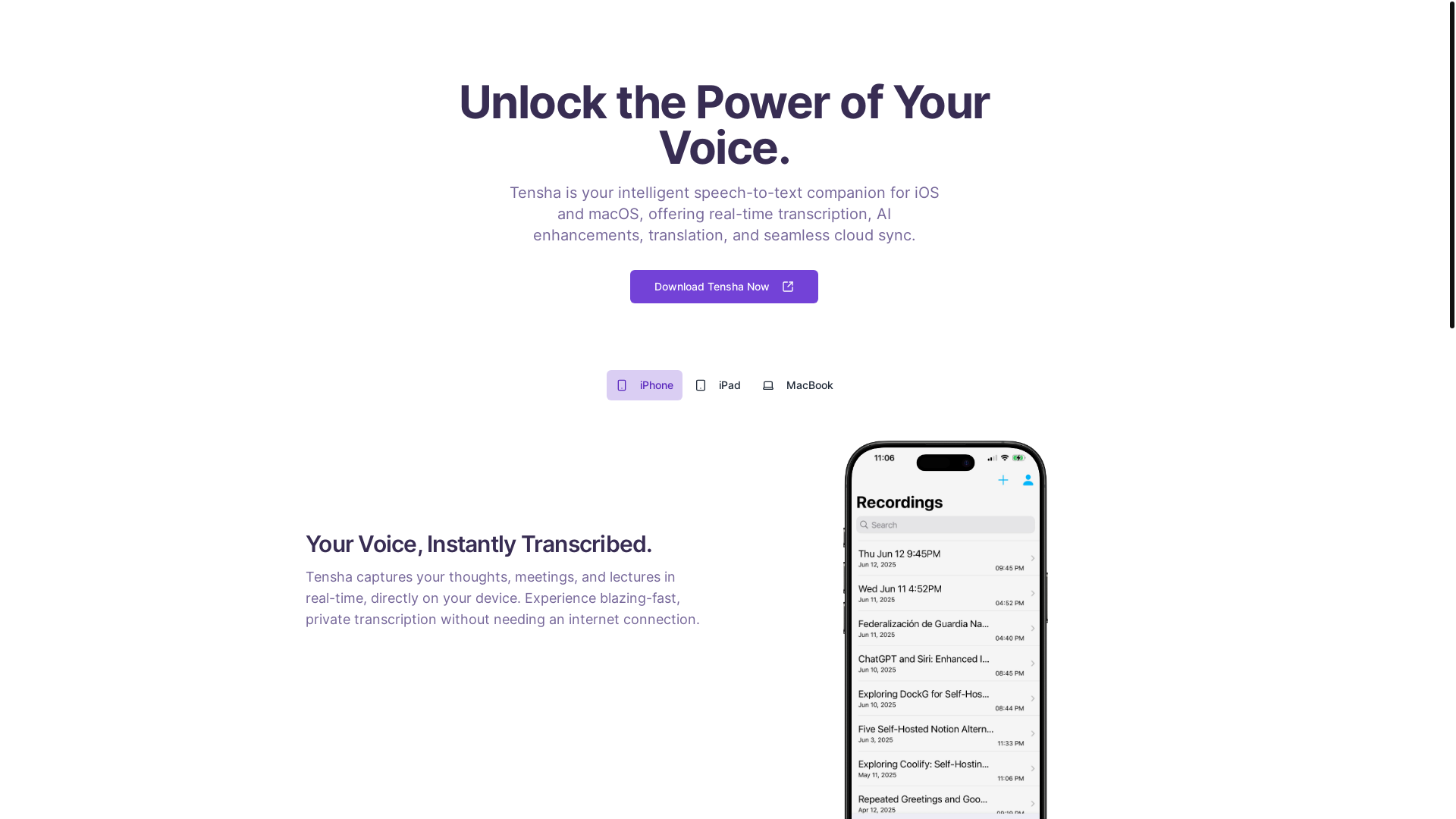 website screenshot of https://tensha.app/