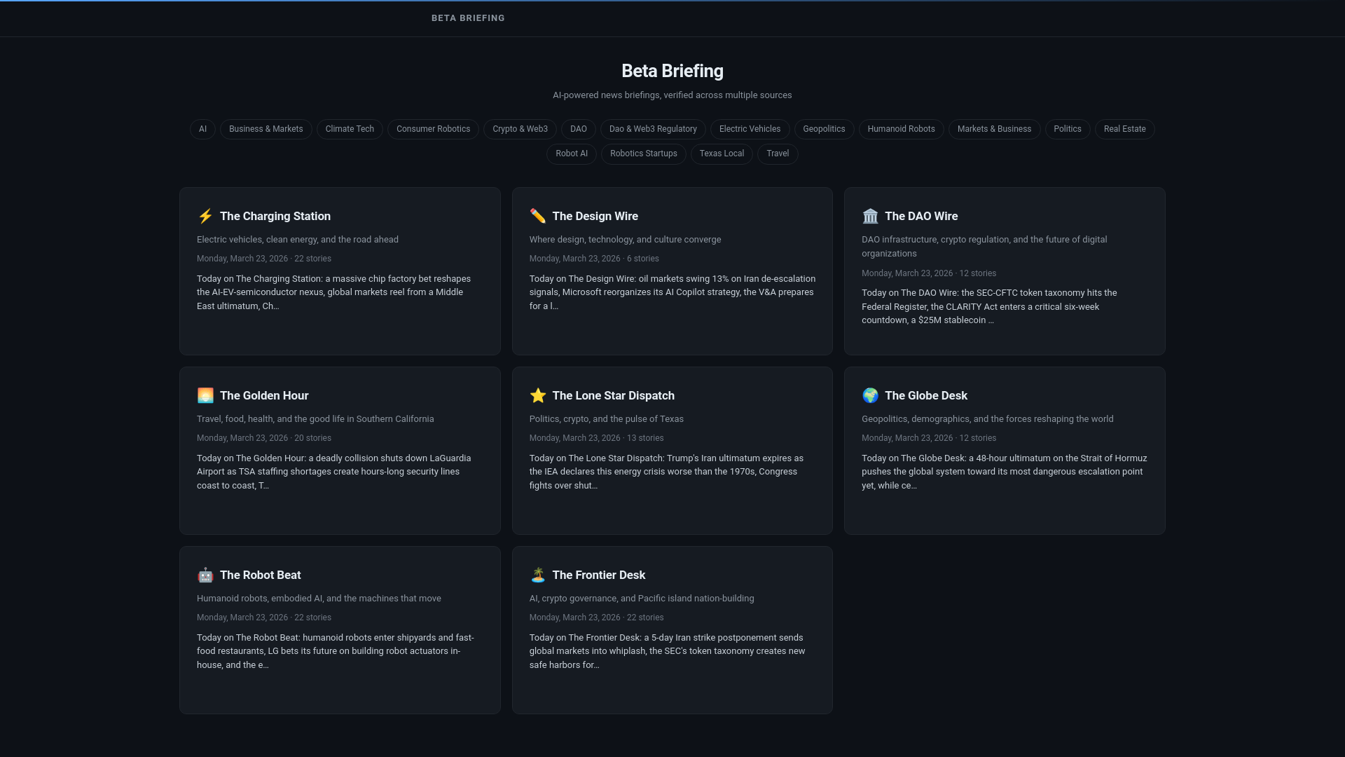 website screenshot of https://betabriefing.ai/