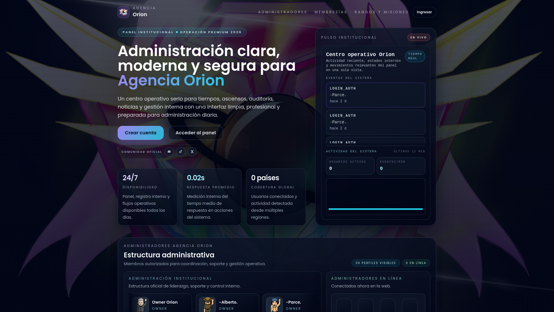 website screenshot of https://pruebaagencia.space/