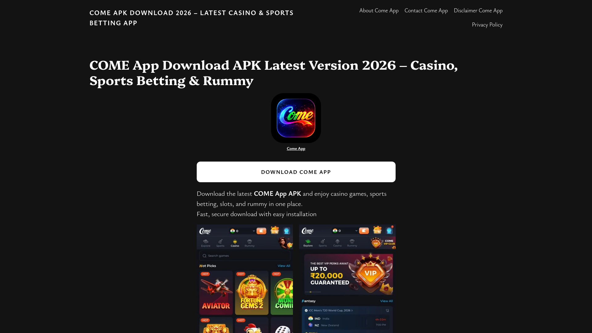 website screenshot of https://come-official.com/