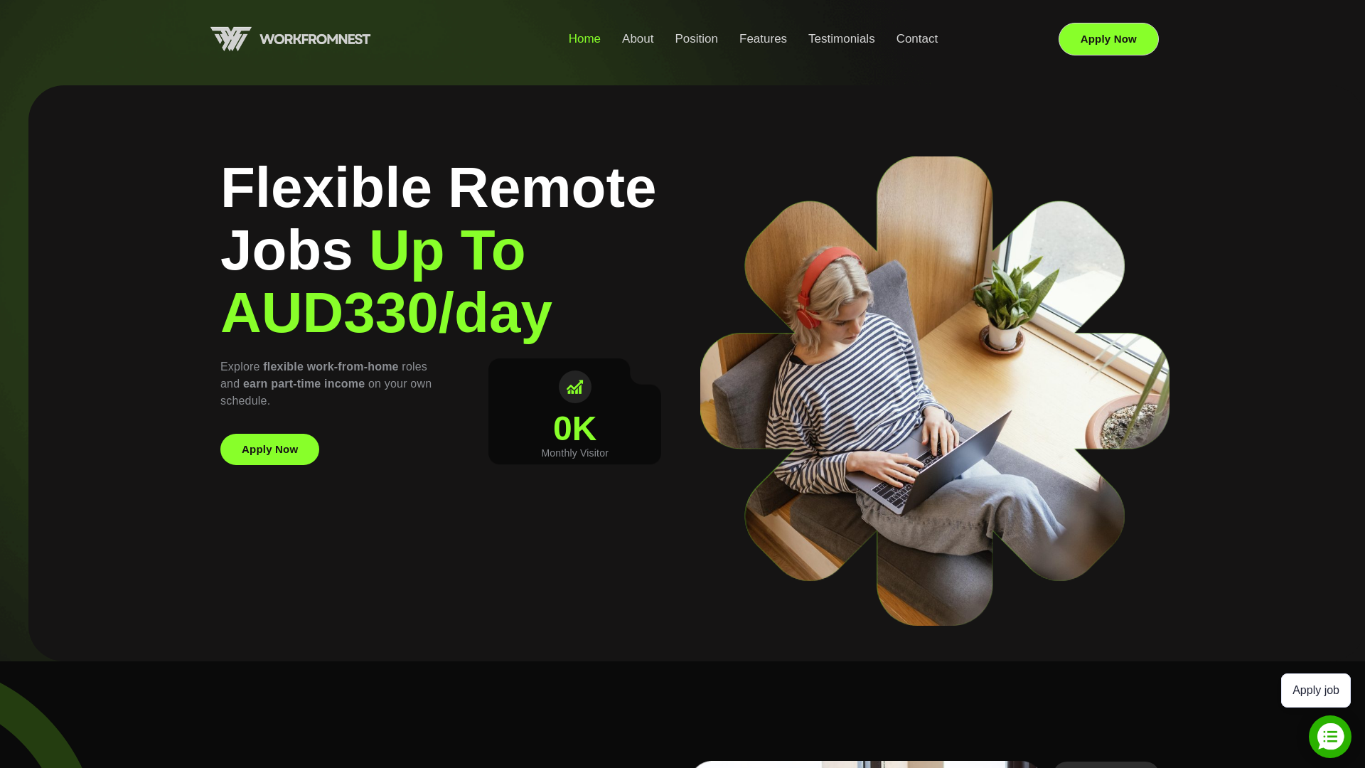 website screenshot of https://workfromnest.online/