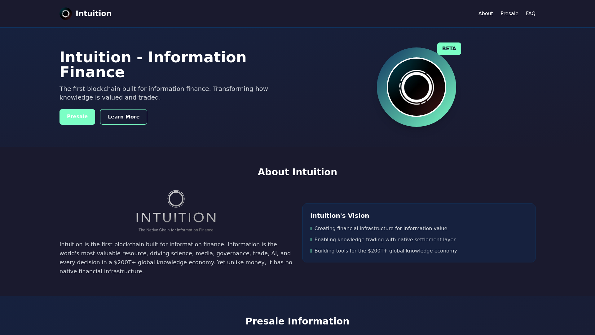 website screenshot of https://intuitiontoken.sale/