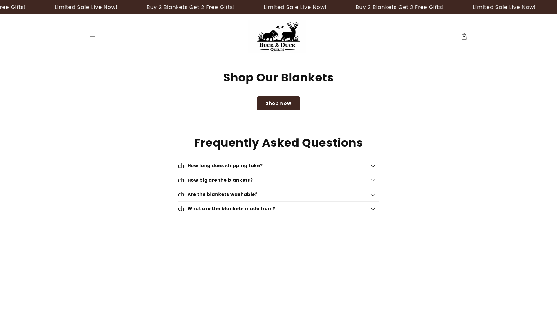 website screenshot of https://buckduckquilts.com