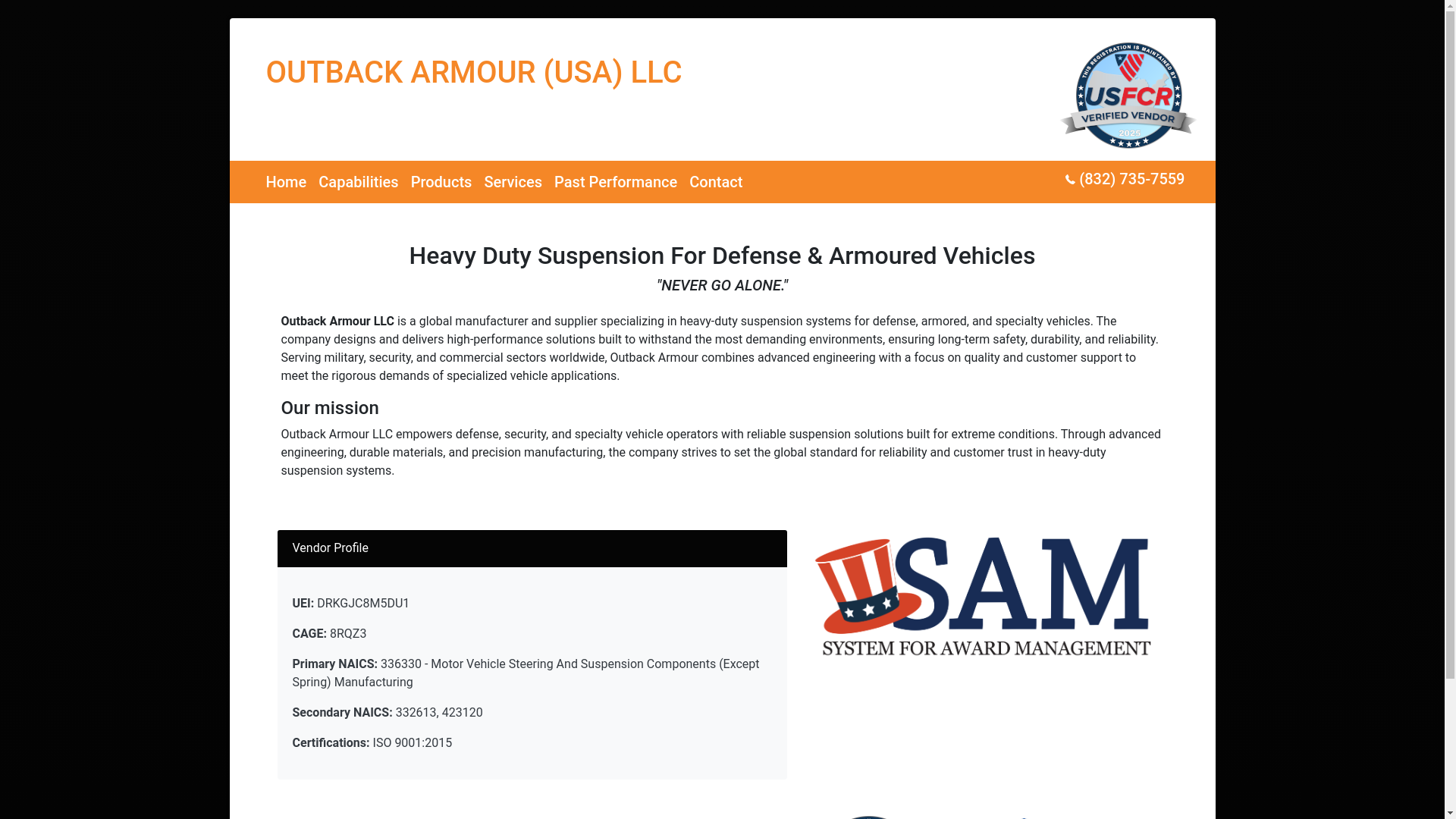 website screenshot of https://outbackarmourgov.com/