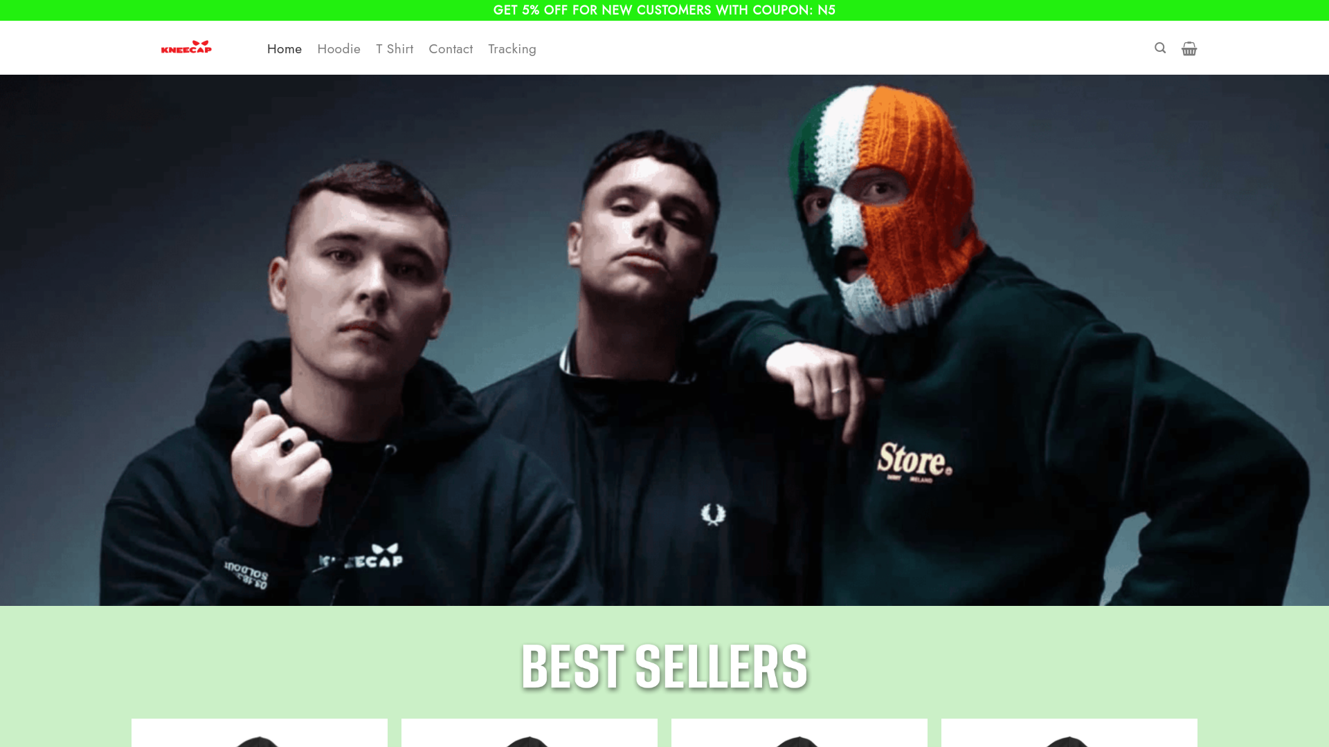 website screenshot of https://kneecapmerch.store/