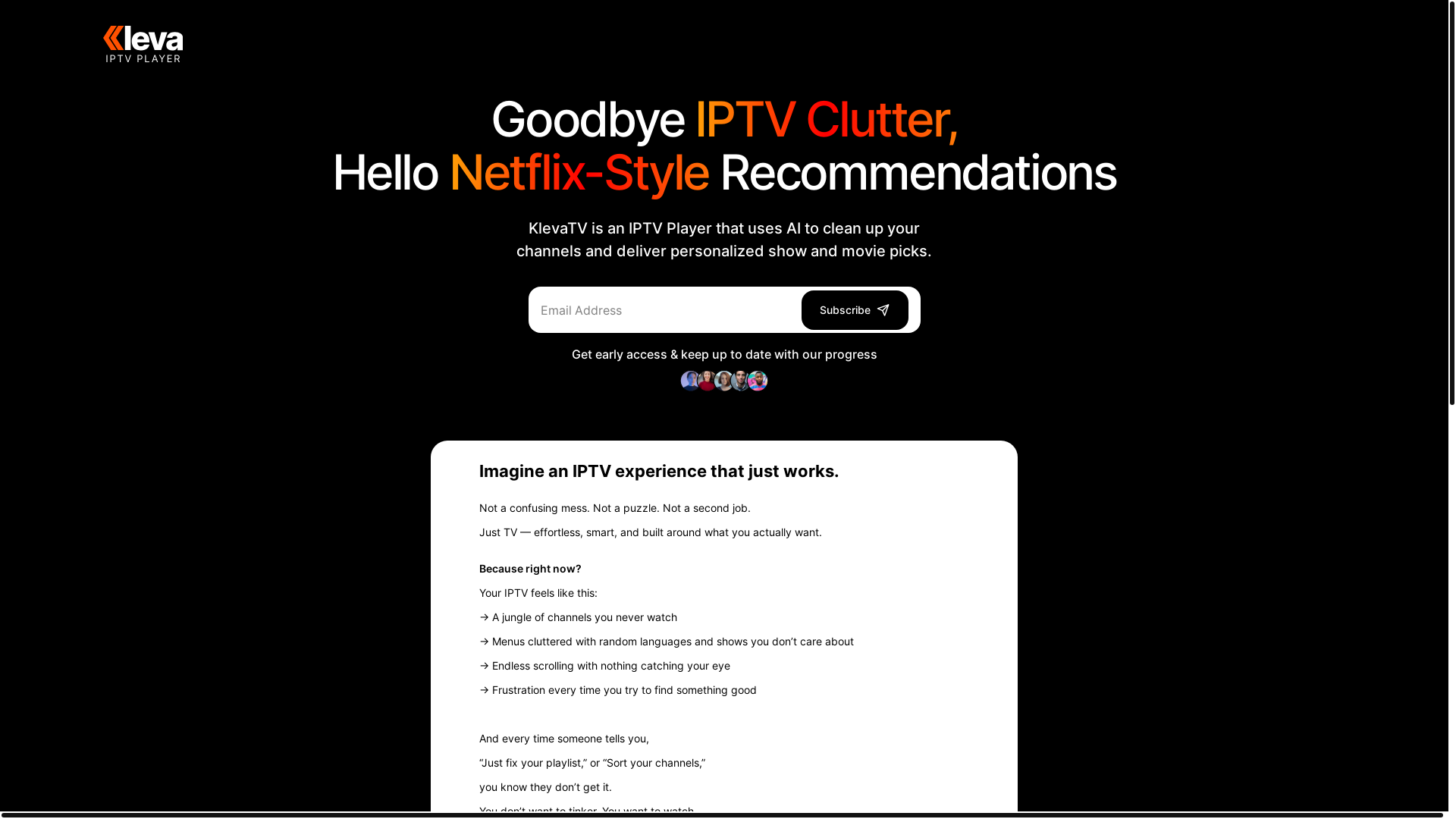 website screenshot of https://kleva-tv-landing.pages.dev/