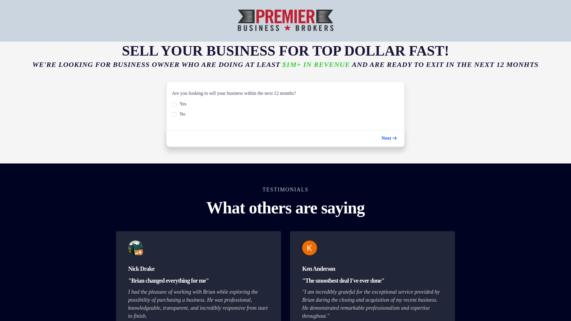 website screenshot of https://trustedexitadvisors.com/