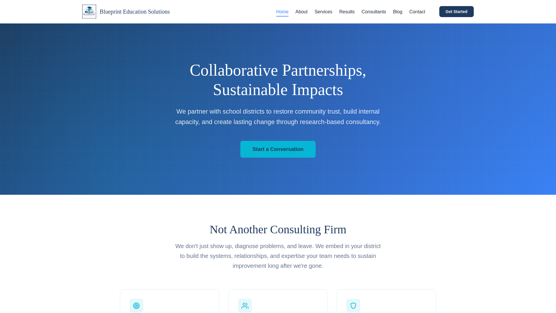 website screenshot of https://blueprintedsolutions.org