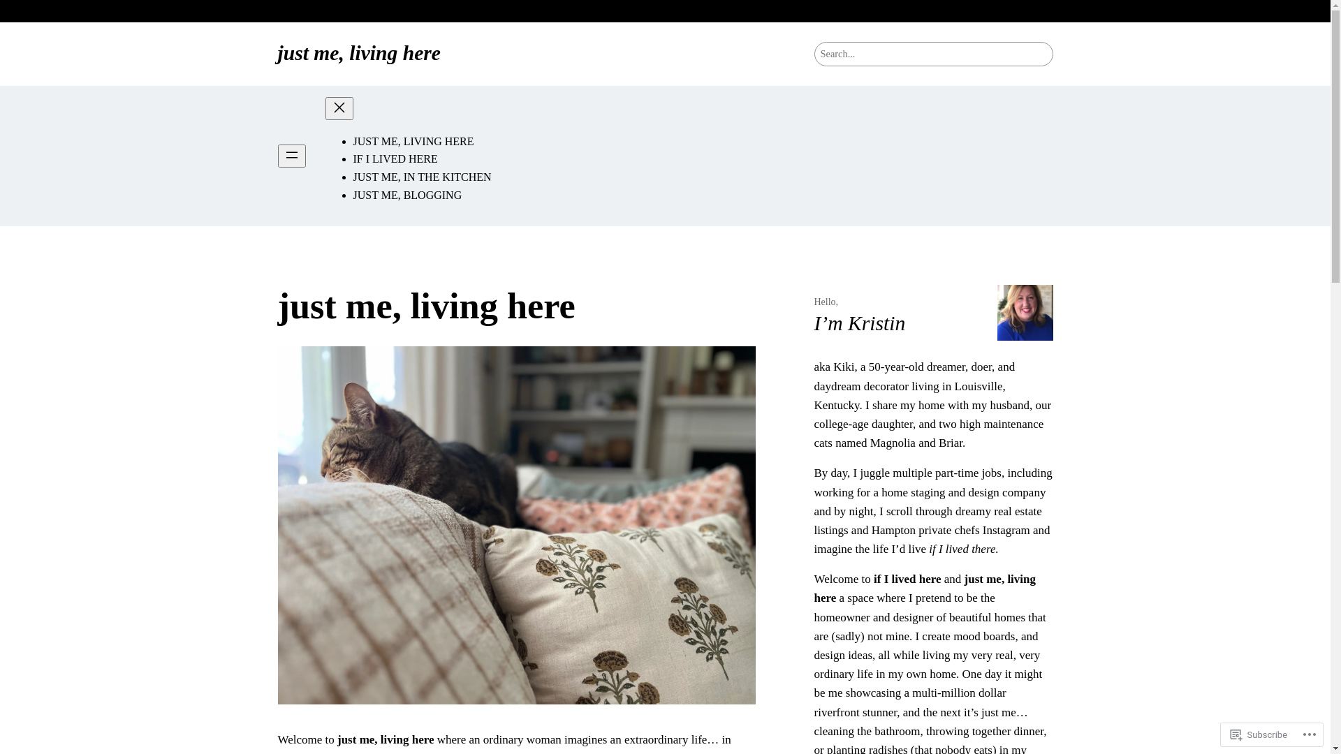 website screenshot of https://justmelivinghere.com/