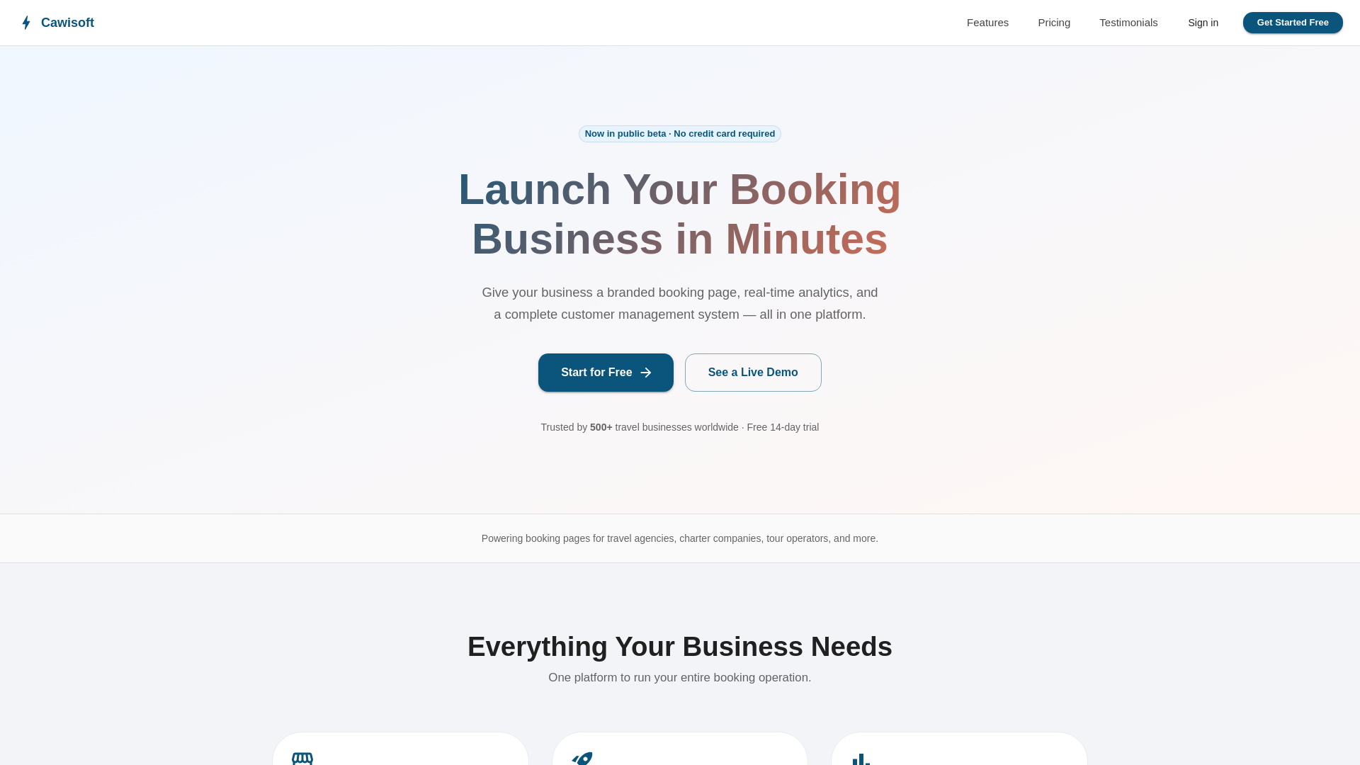 website screenshot of https://cawisoft-booking.pages.dev/