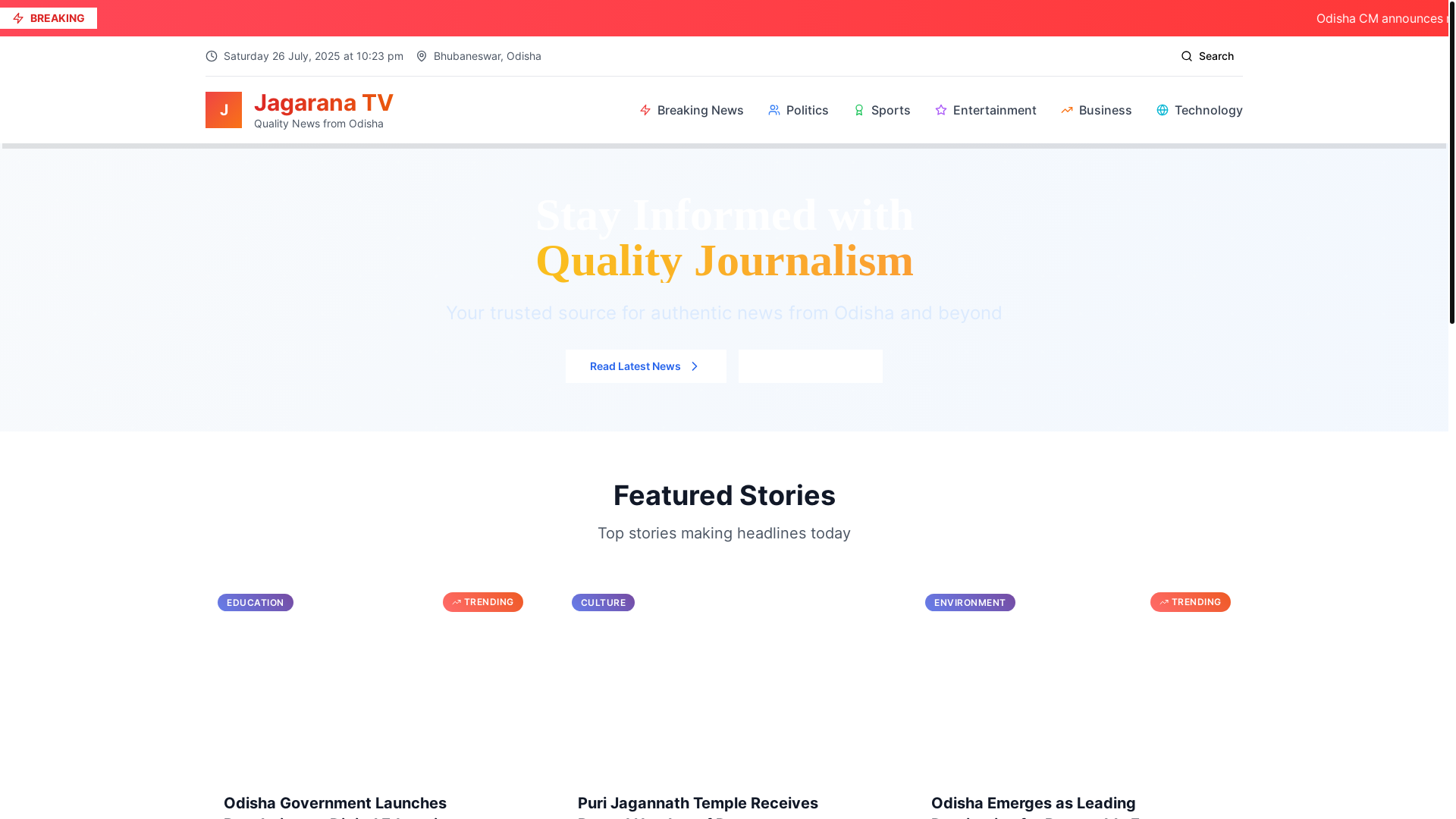 website screenshot of https://jagaranatv.com/
