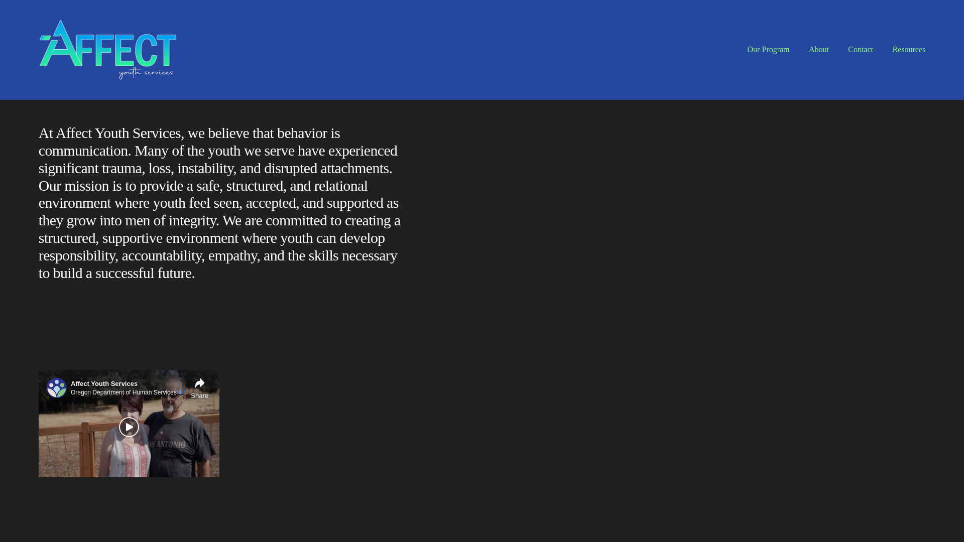 website screenshot of https://affectyouthservices.com/