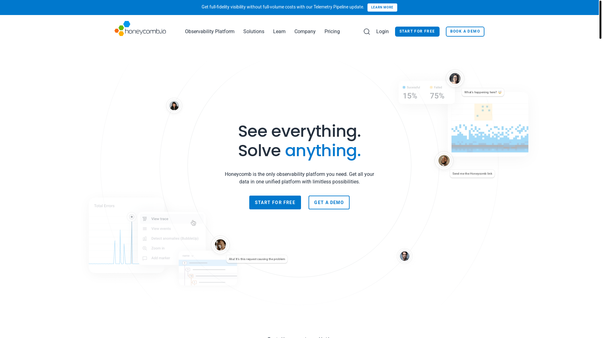 website screenshot of https://honeycomb.io