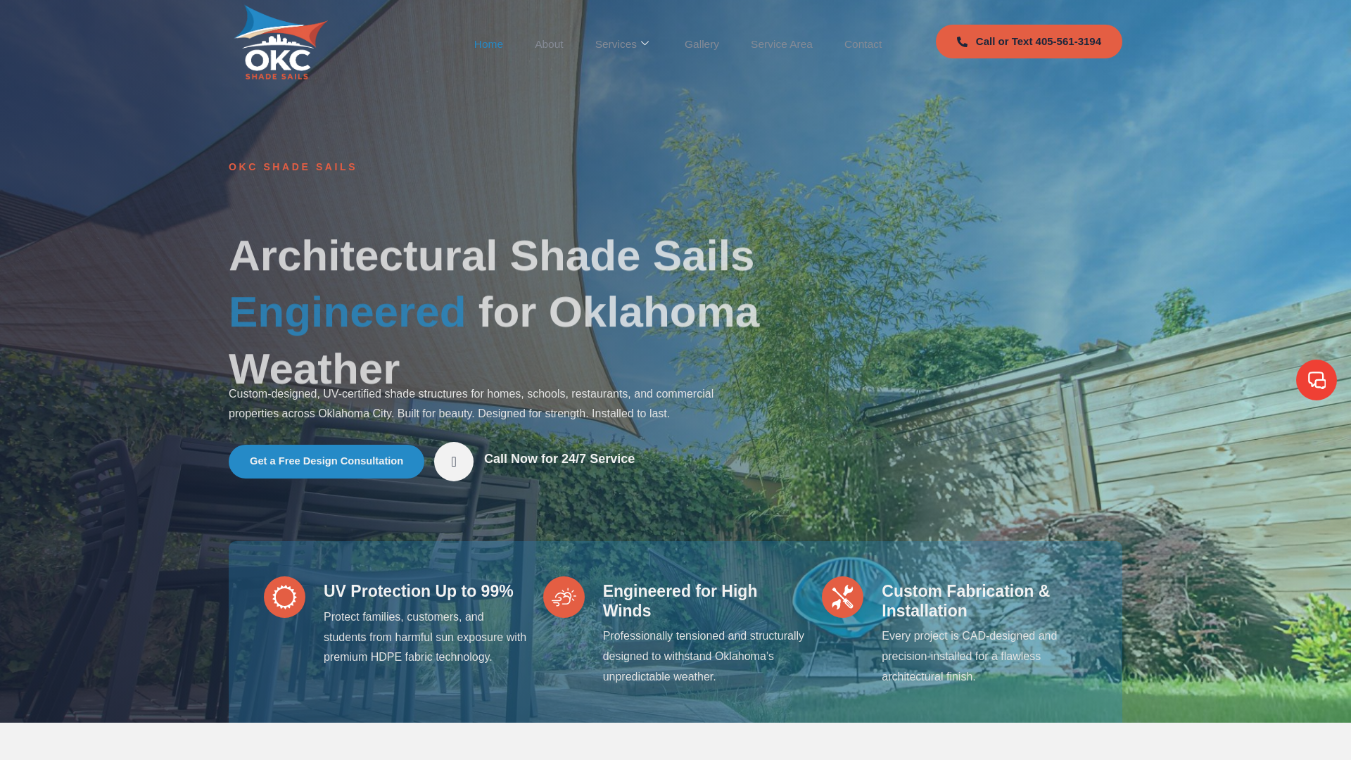 website screenshot of https://okcshadesails.com