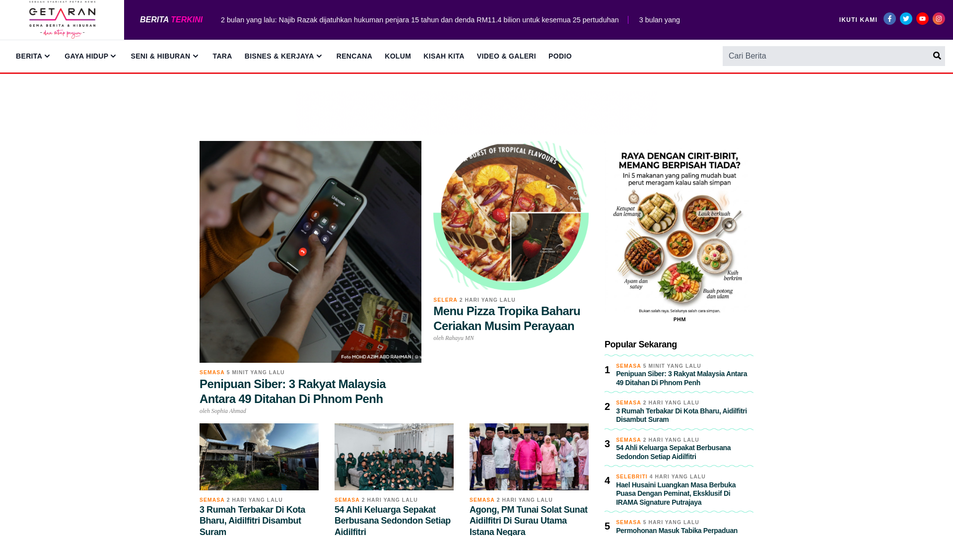 website screenshot of https://getaran.my