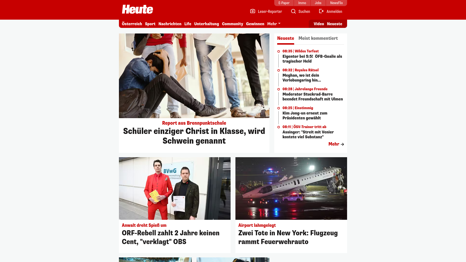 website screenshot of https://www.heute.at