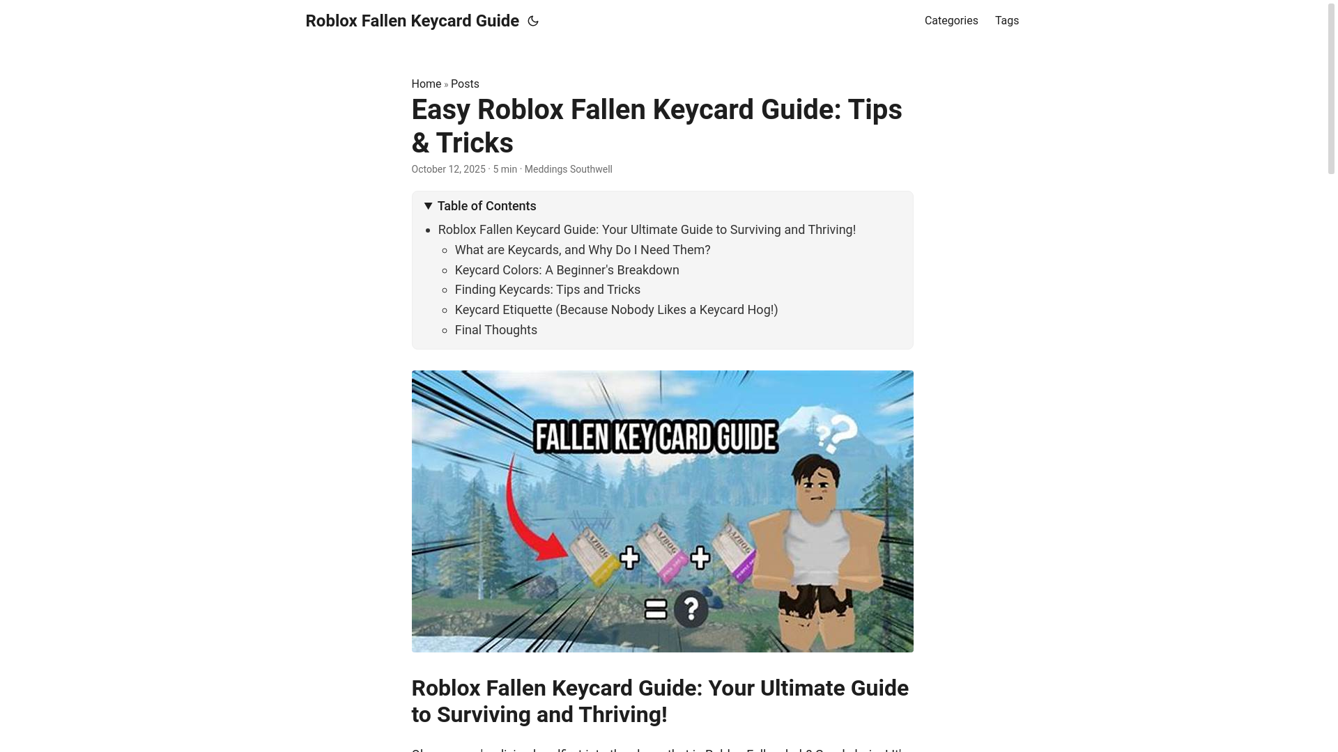 website screenshot of https://roblox-fallen-keycard-guide.pages.dev/