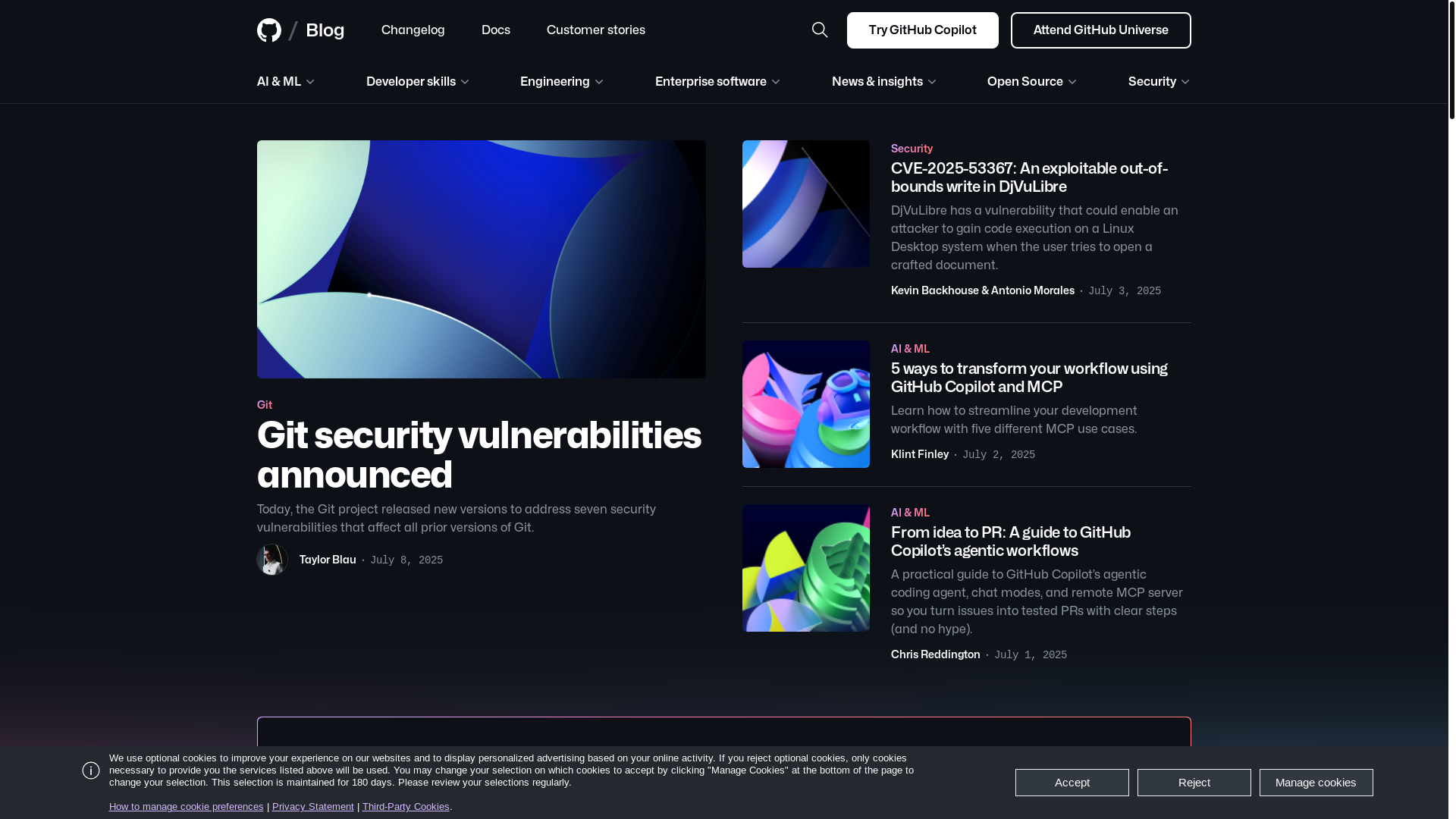 website screenshot of https://github.blog