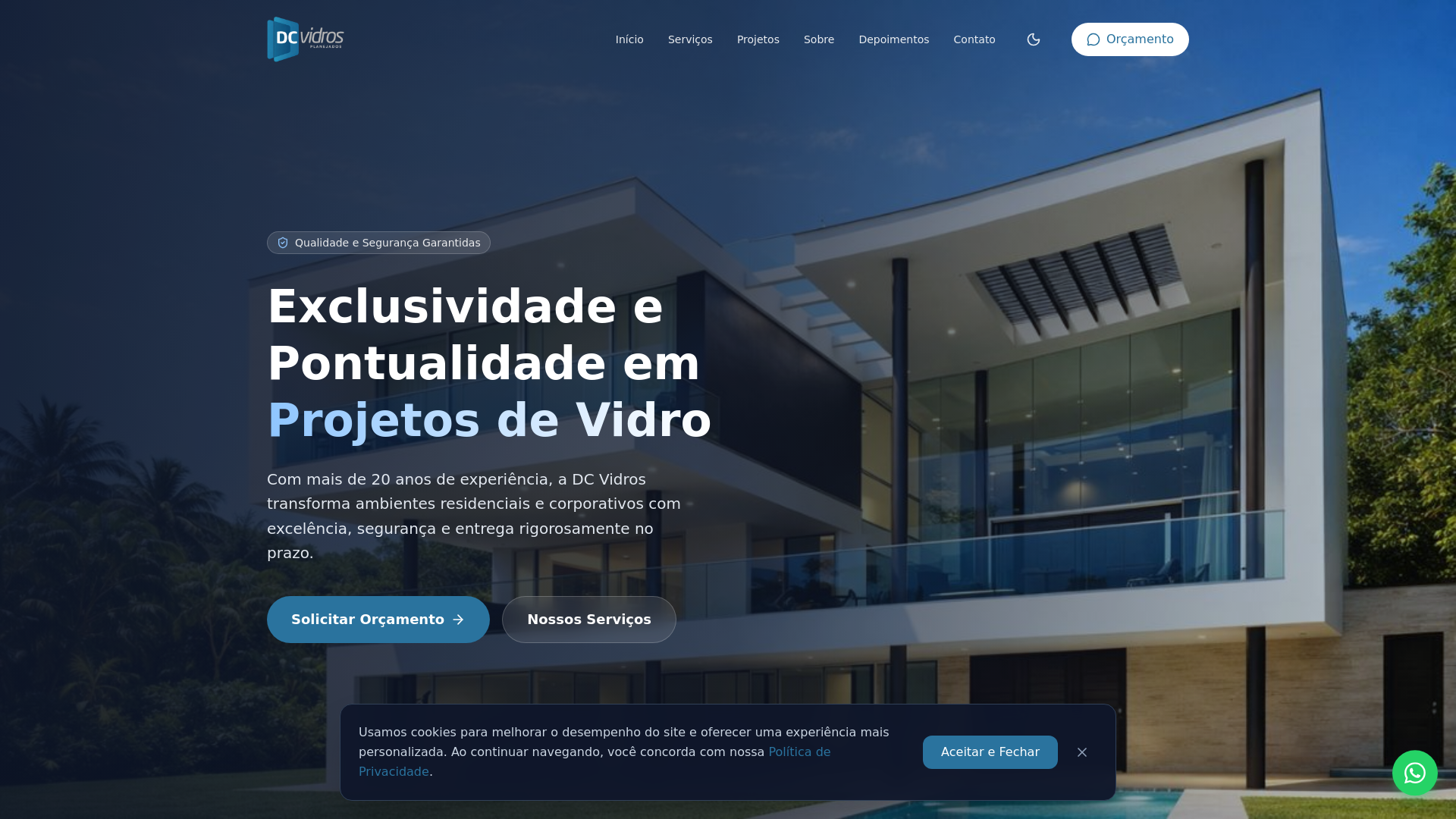 website screenshot of https://dcvidros.com.br/