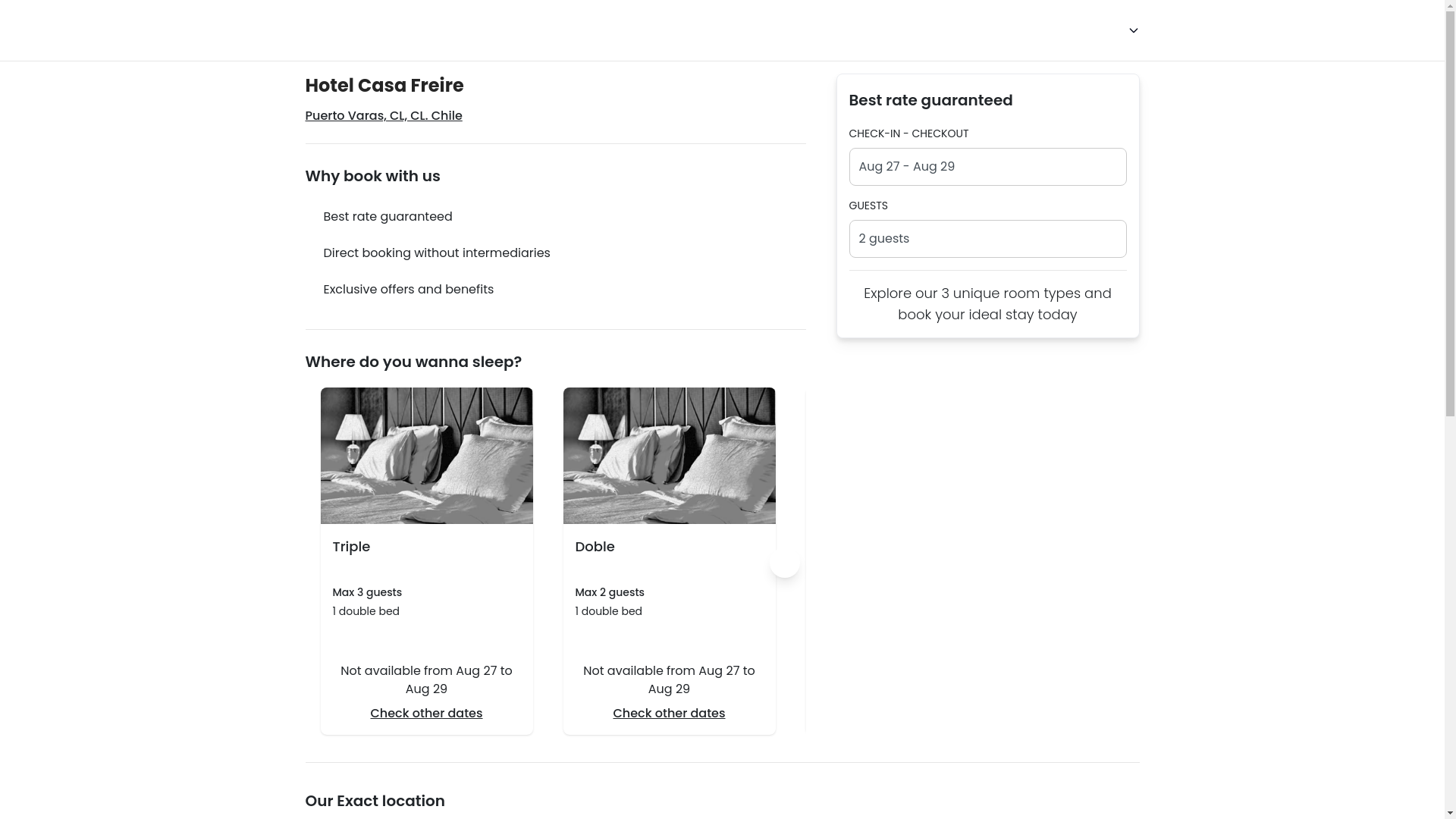 website screenshot of https://hotelcasonafreire.cl/