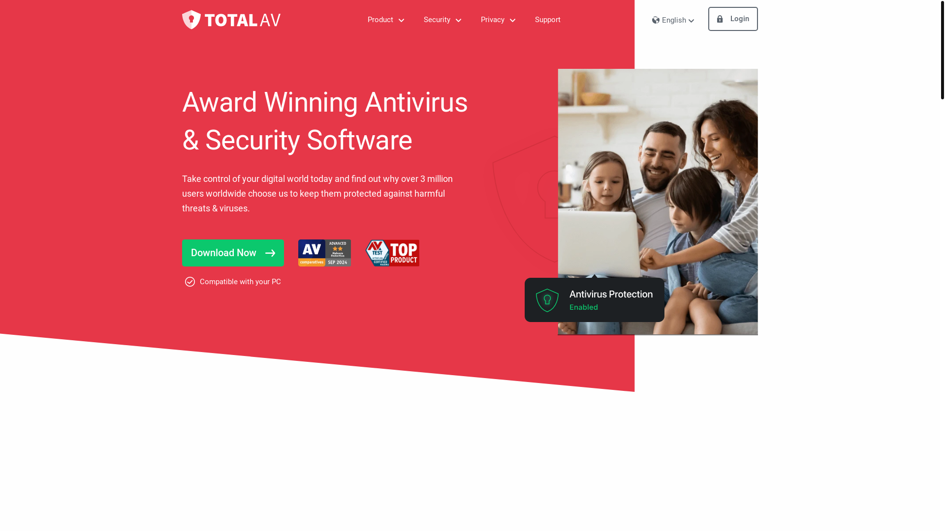 website screenshot of https://www.totalav.com/