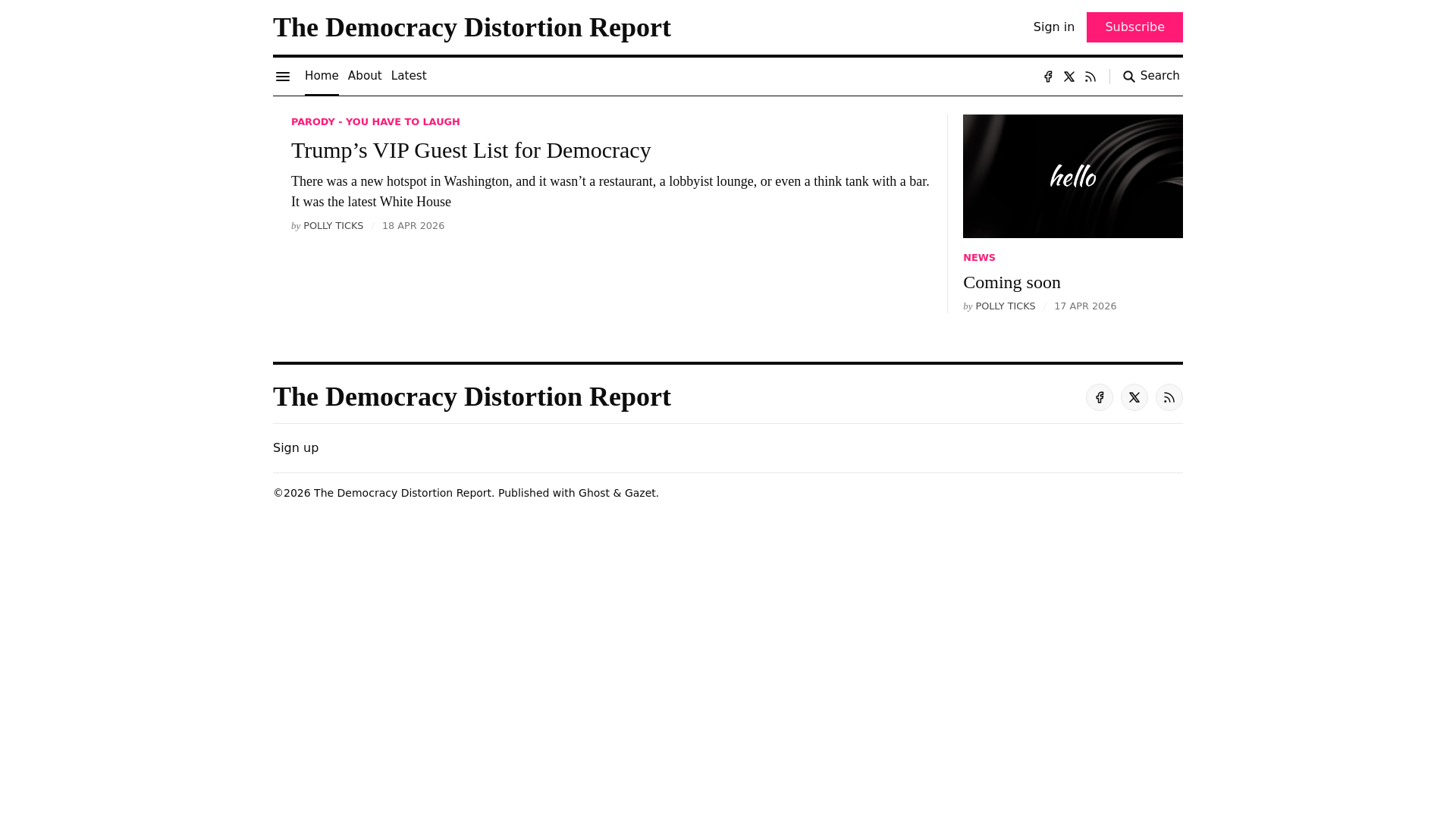 website screenshot of https://thedemocracydistortionreport.com/