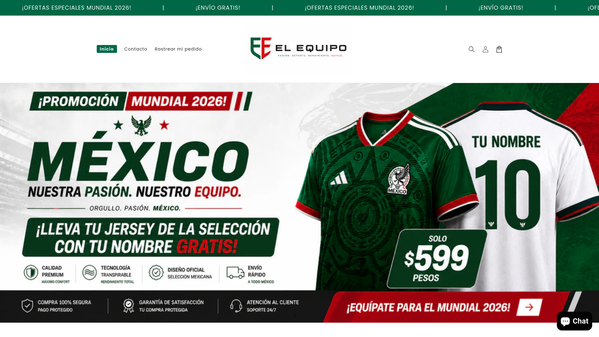 website screenshot of https://elequipo.shop/