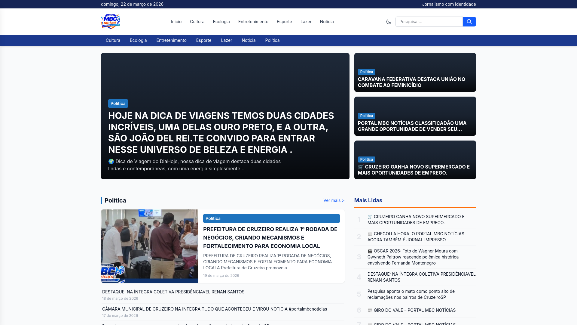 website screenshot of https://portalmbc.com.br/