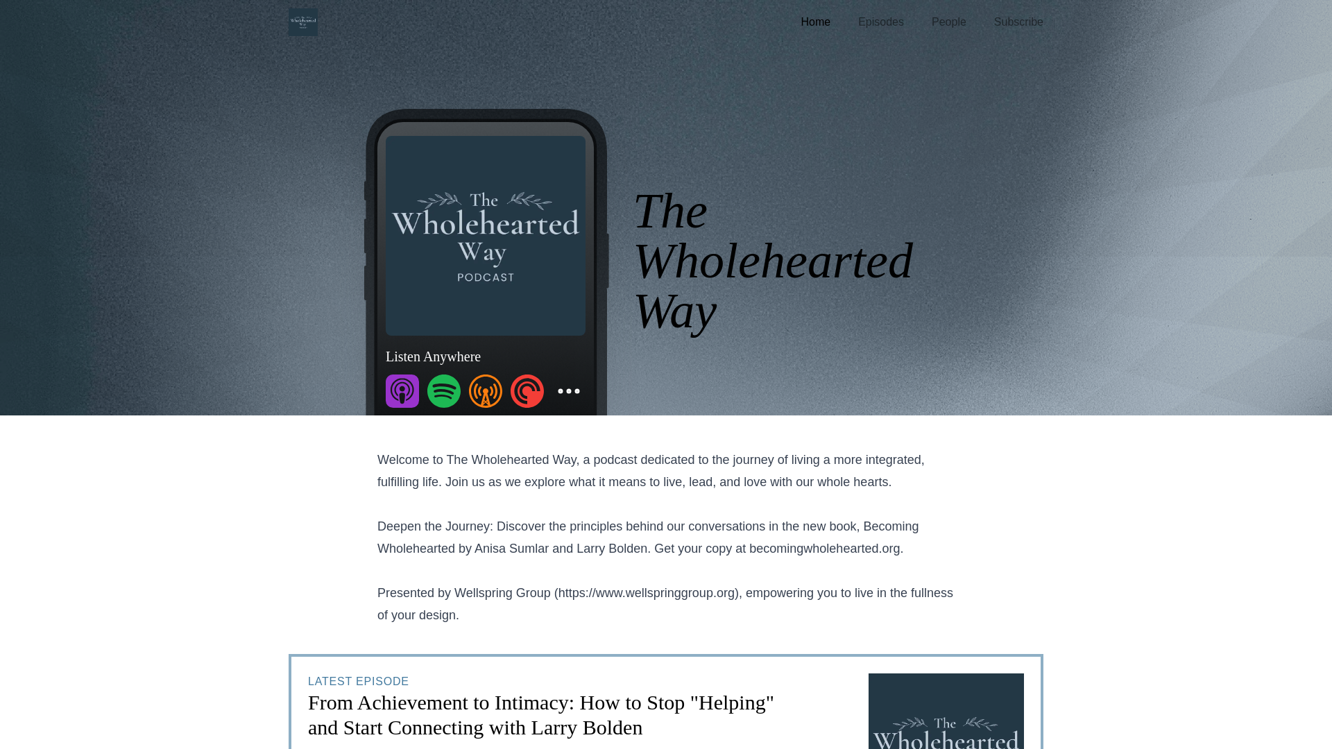 website screenshot of https://wholeheartedwaypodcast.com/