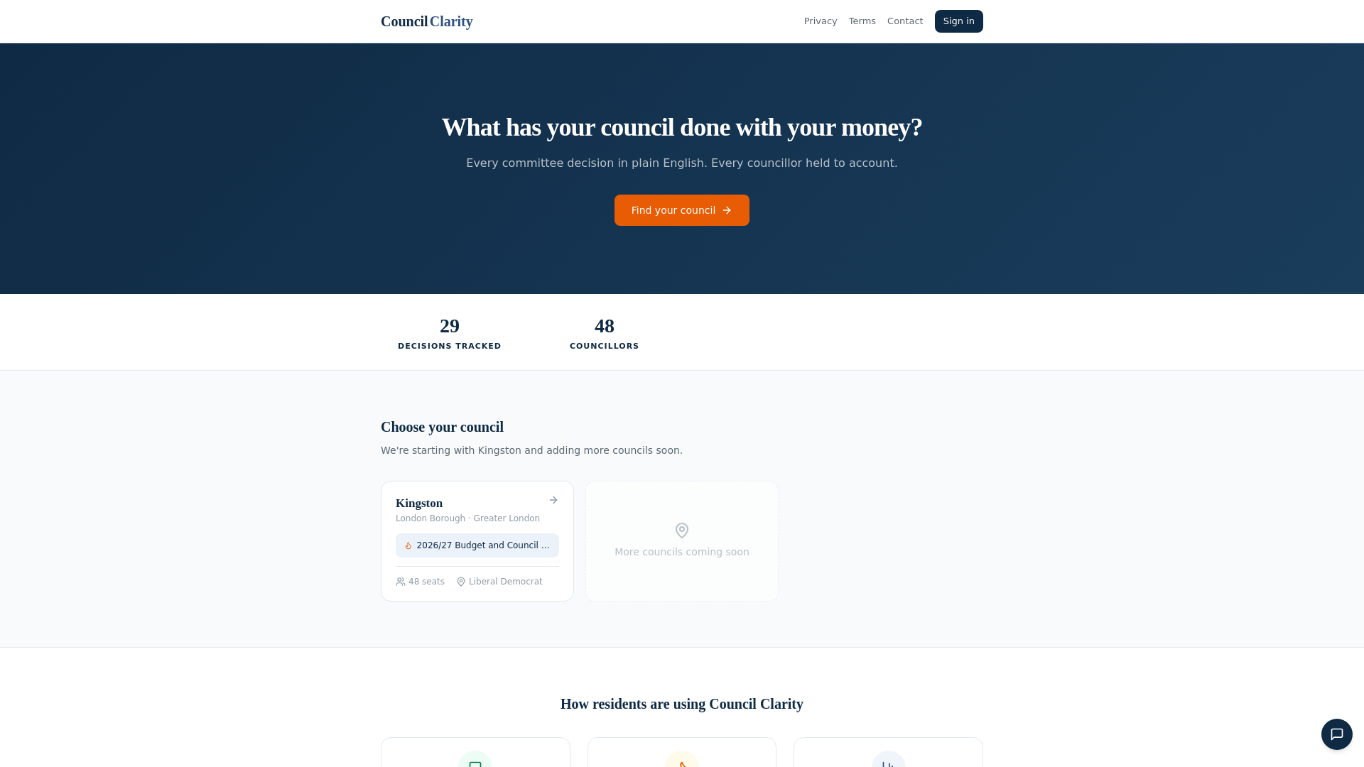 website screenshot of https://councilclarity.co.uk/