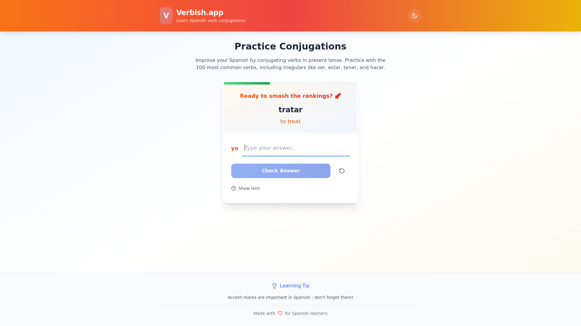 website screenshot of https://verbish.app/