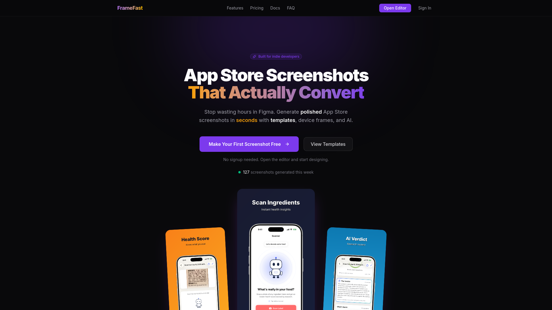 website screenshot of https://framefast.app