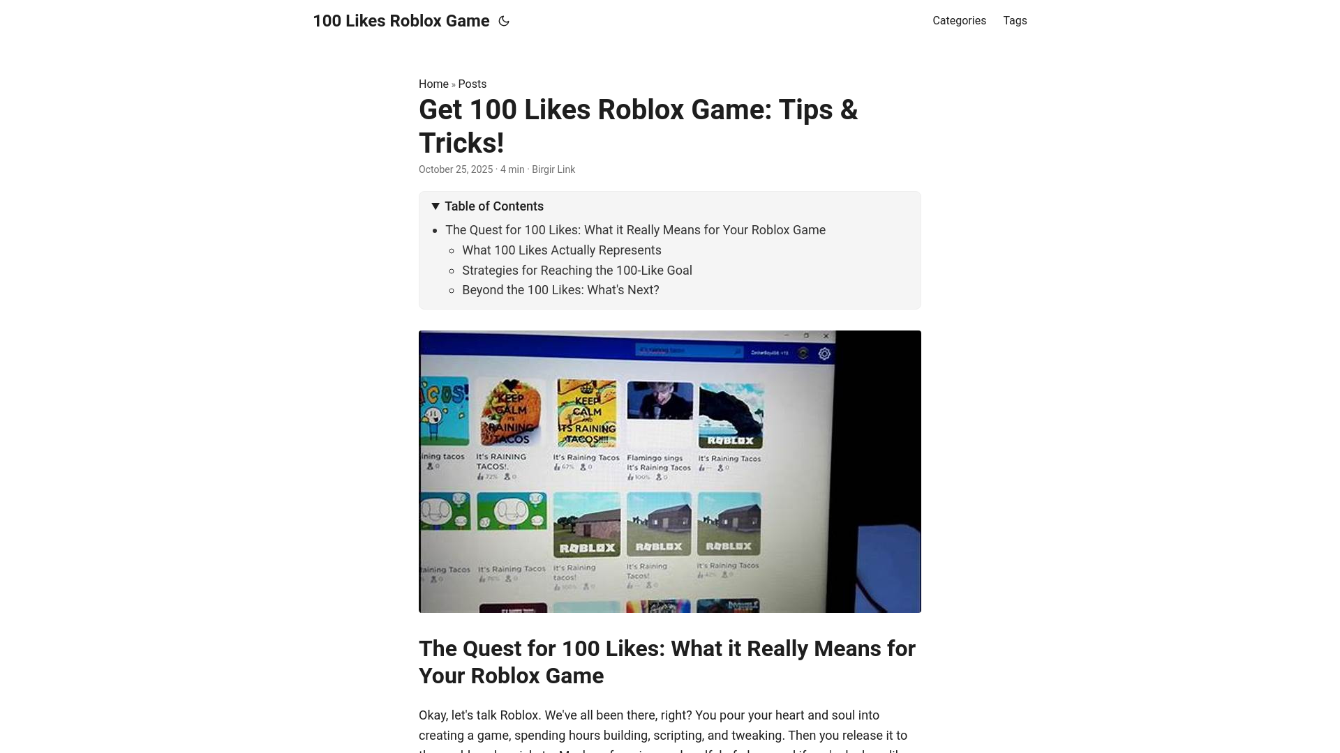 website screenshot of https://100-likes-roblox-game.pages.dev