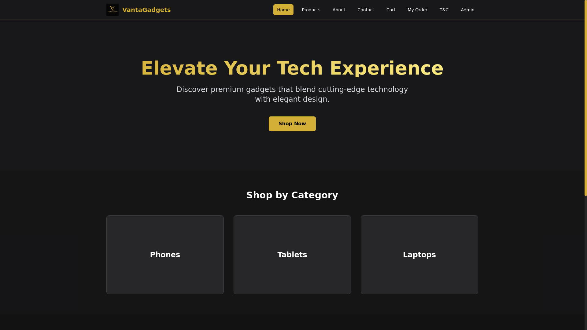 website screenshot of https://vantagadgets.xyz/