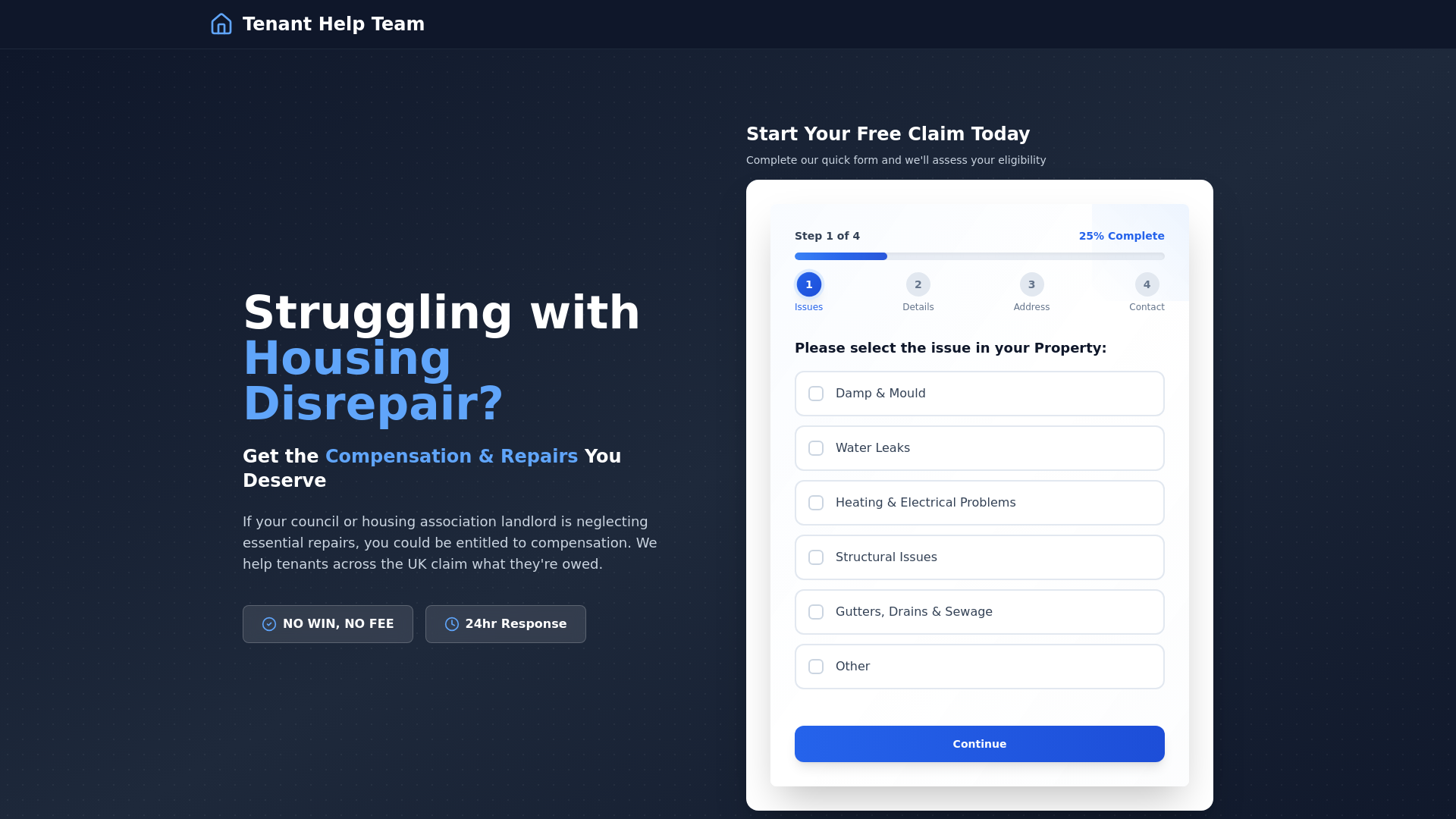website screenshot of https://tenanthelpteam.co.uk