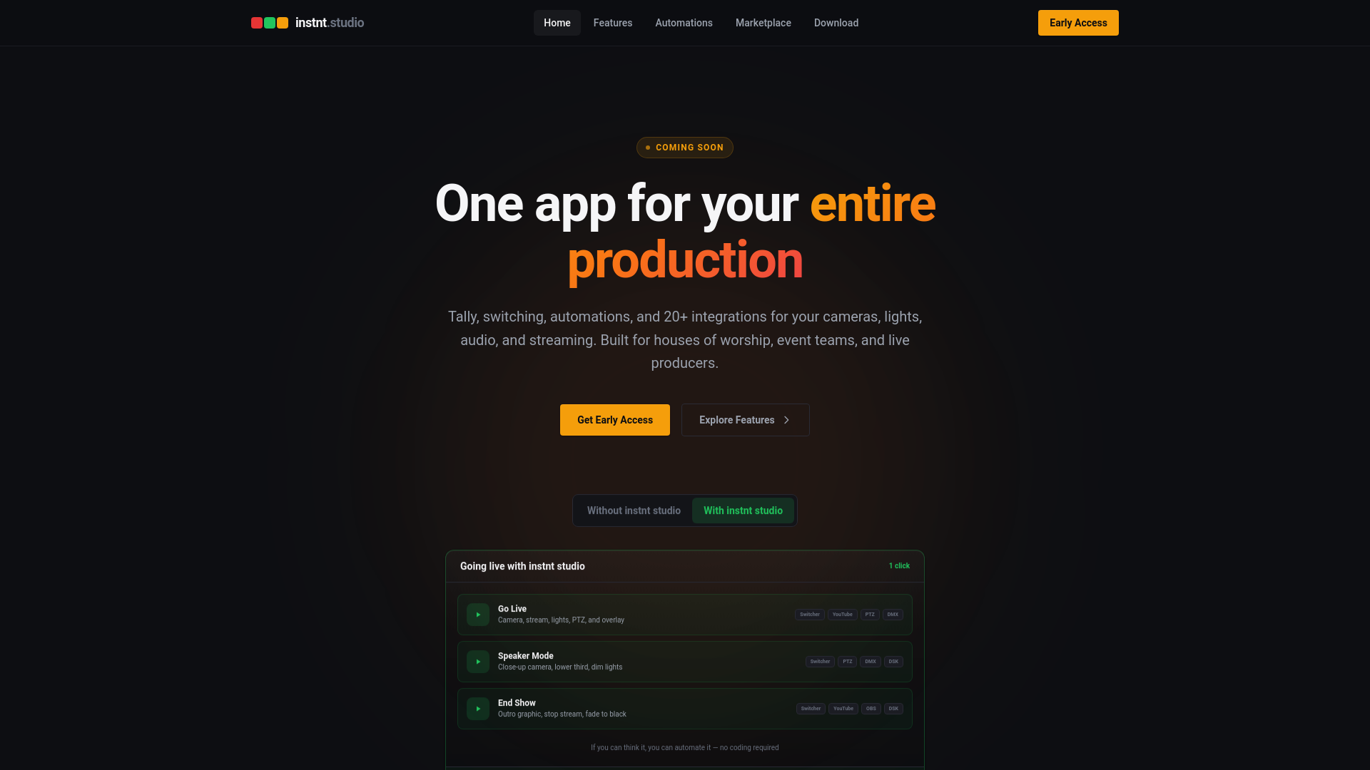 website screenshot of https://instnt.studio